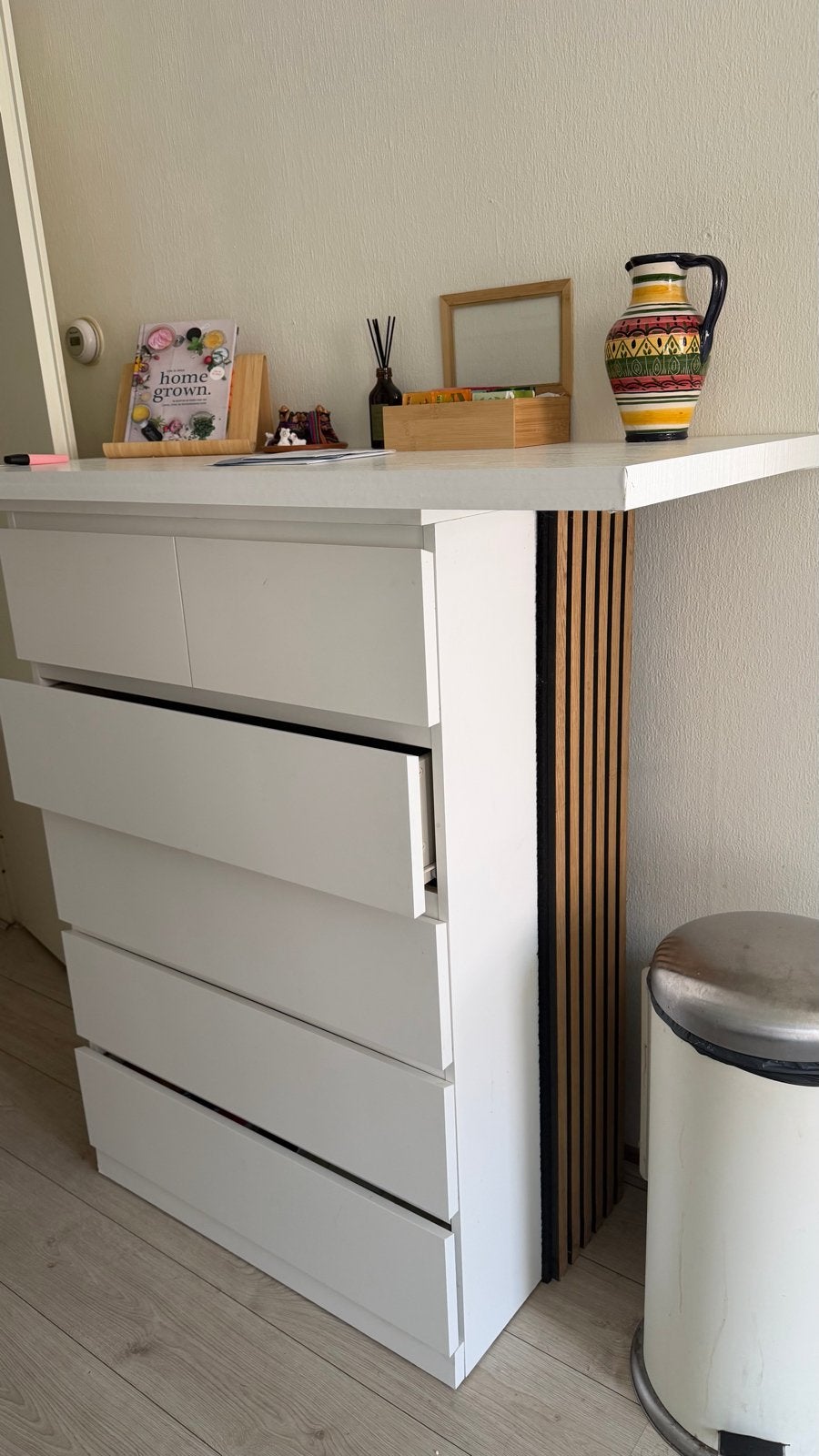 IKEA ladekast met extra plank en wandpanelen, Ophalen, Gebruikt, 5 laden of meer, 100 tot 150 cm