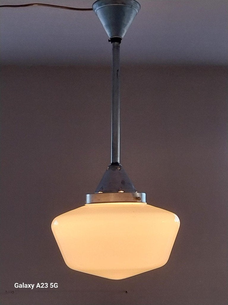 Grote Art Deco hanglamp wit opaline glas jaren 30, Ophalen of Verzenden