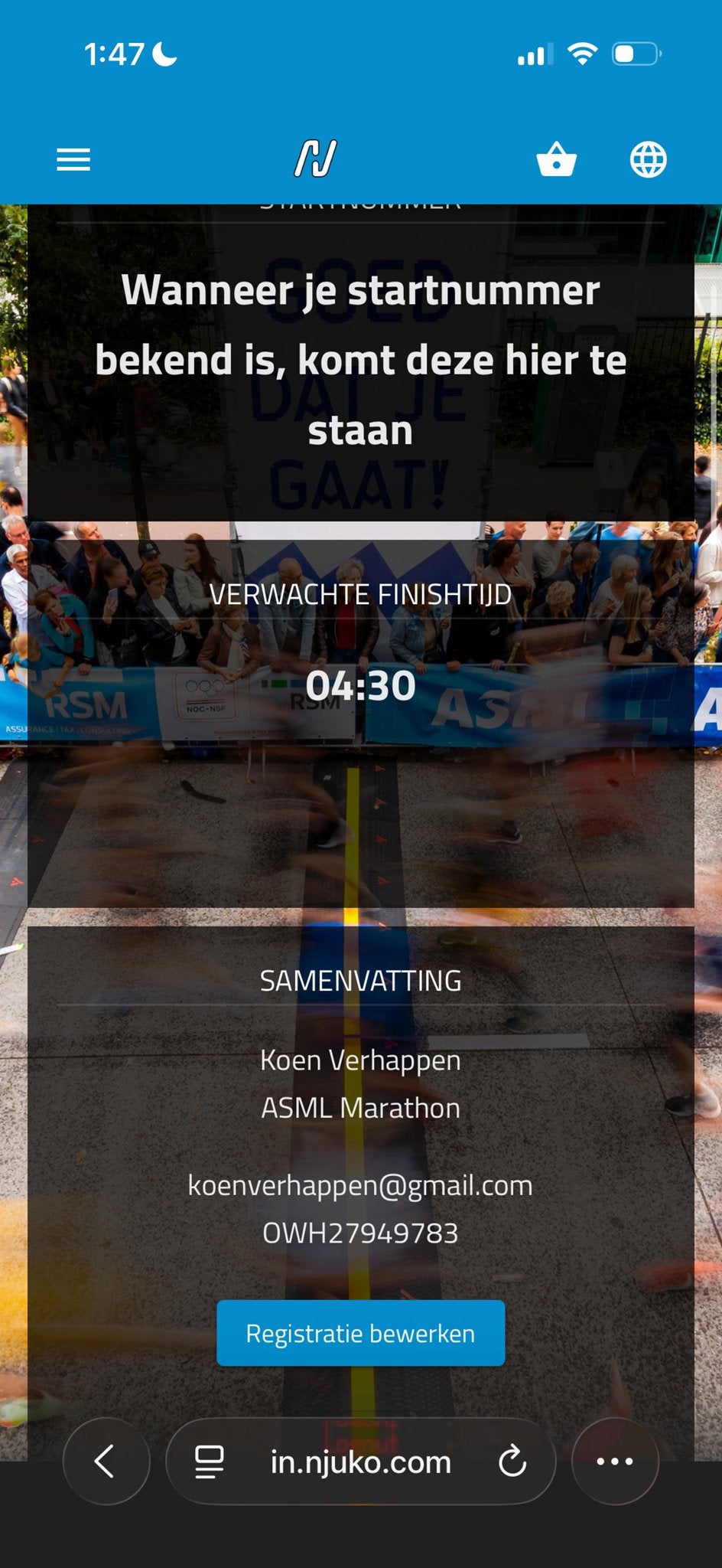 ASML marathon eindhoven hele, Eén persoon, Oktober