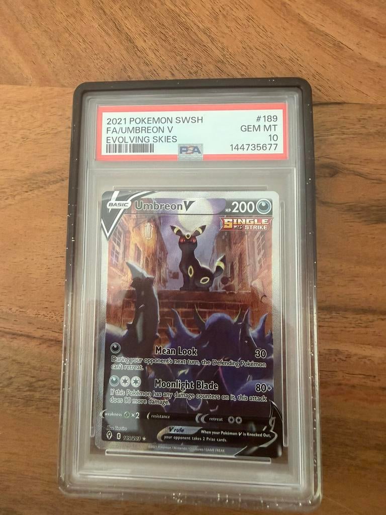 PSA 10 Umbreon V Full Art 189/203 Evolving Skies Pokémon, Ophalen of Verzenden, Nieuw, Losse kaart, Foil