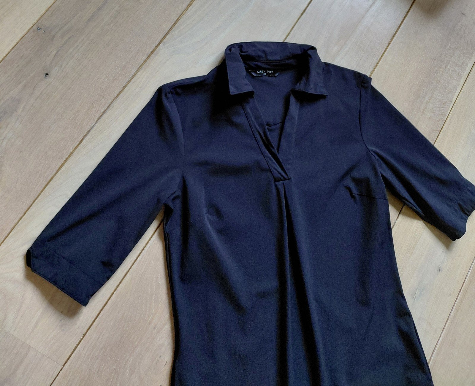 als nw!!! Donkerblauw travelstof LADY DAY jurk mt XS, Lady Day, Blauw, Ophalen of Verzenden, Zo goed als nieuw