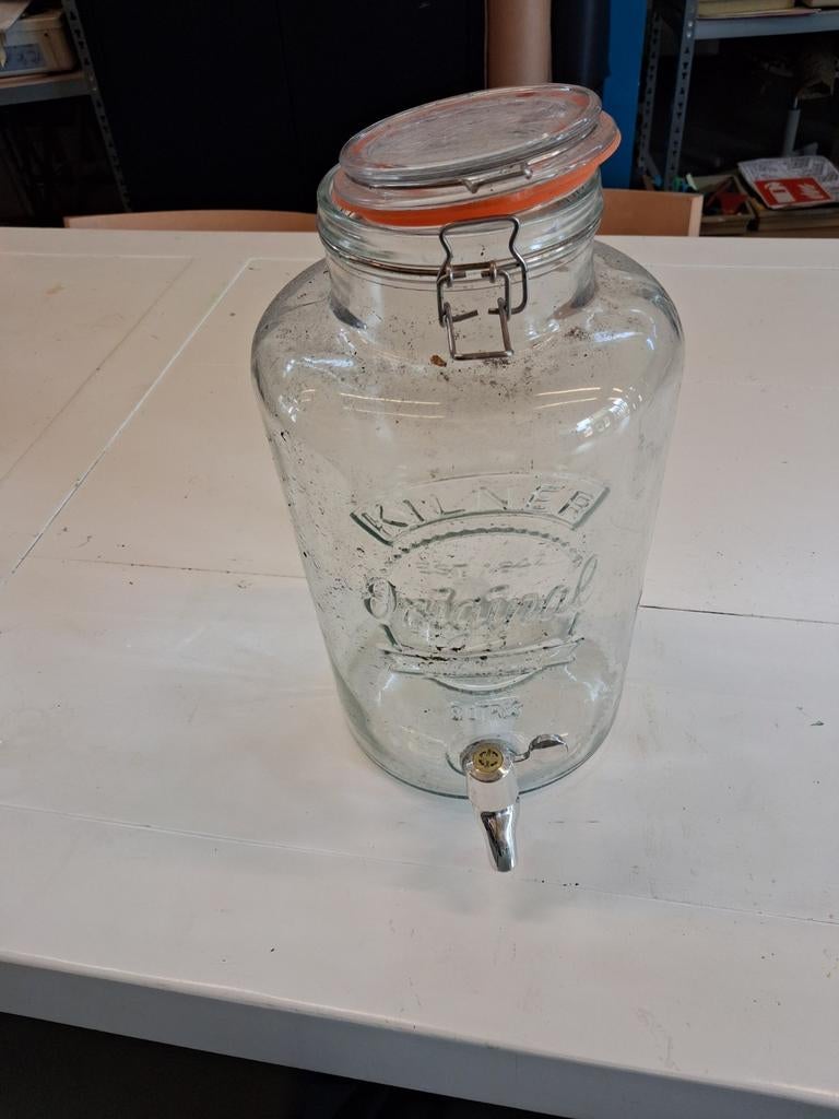 Glazen kan met tap groot 32 cm, Ophalen of Verzenden