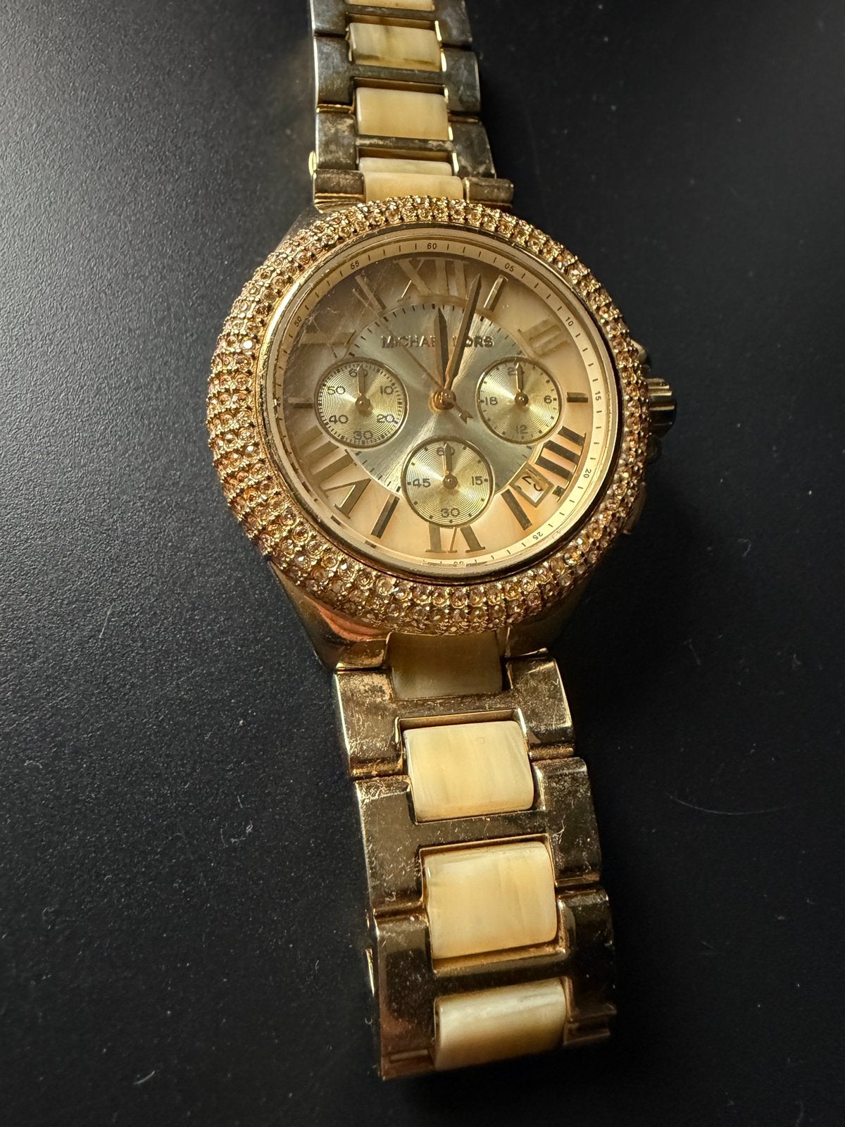 Michael Kors MK-5902 goudkleurig, dameshorloge, Staal, Polshorloge, Zo goed als nieuw, Met strass
