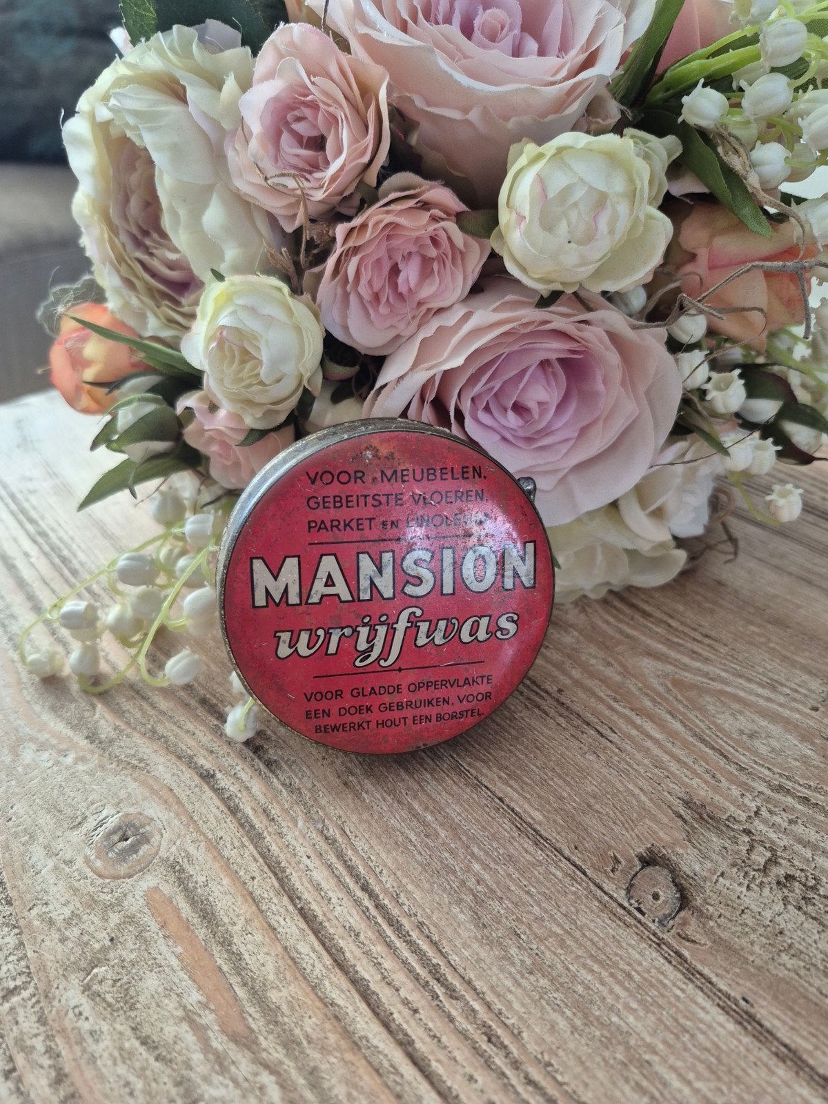 Vintage Blik Mansion Wrijfwas Rood, Ophalen of Verzenden