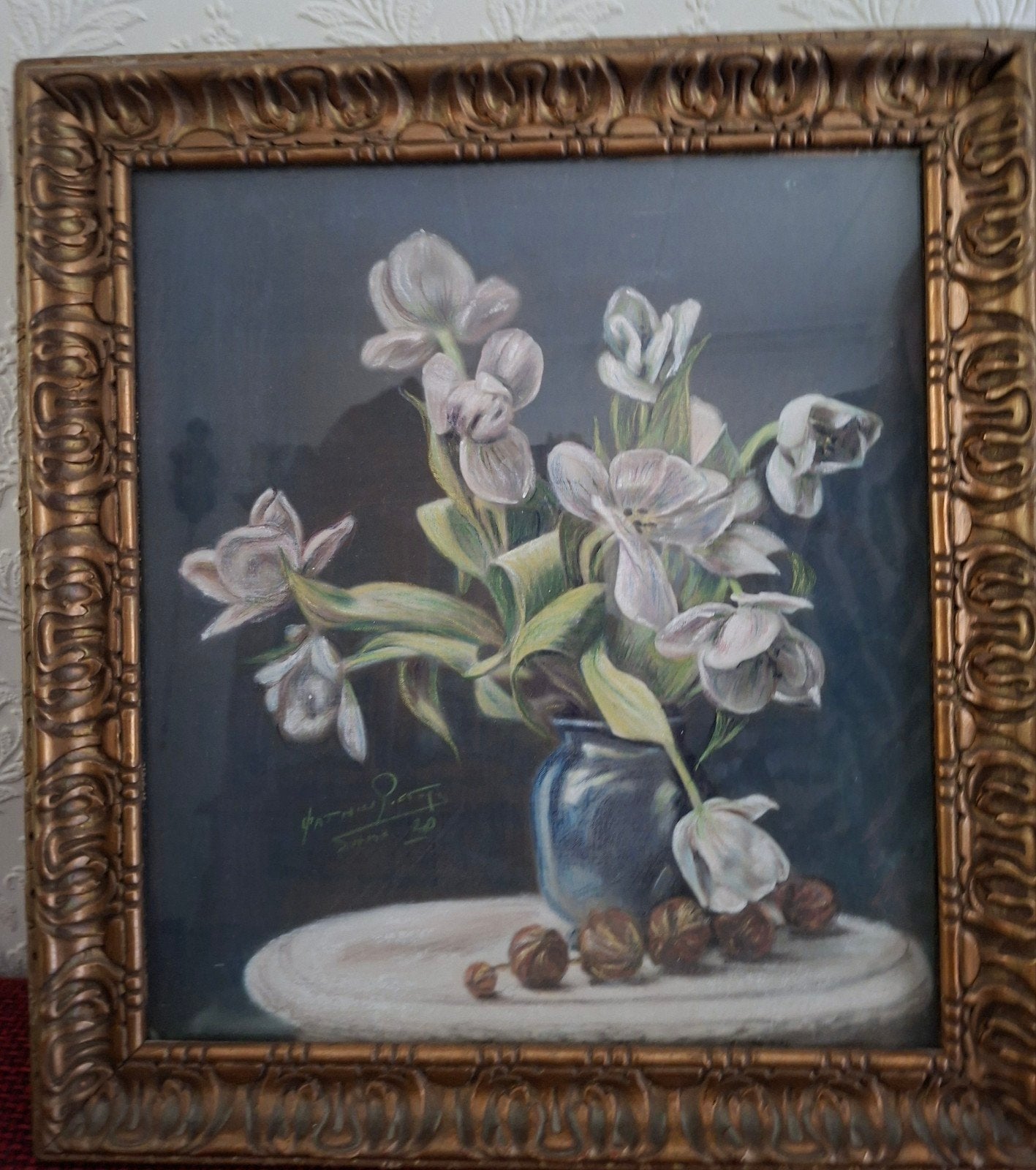 Stilleven met witte tulpen in vaas, ingelijst, Ophalen, Doek, Realistisch, Olieverf