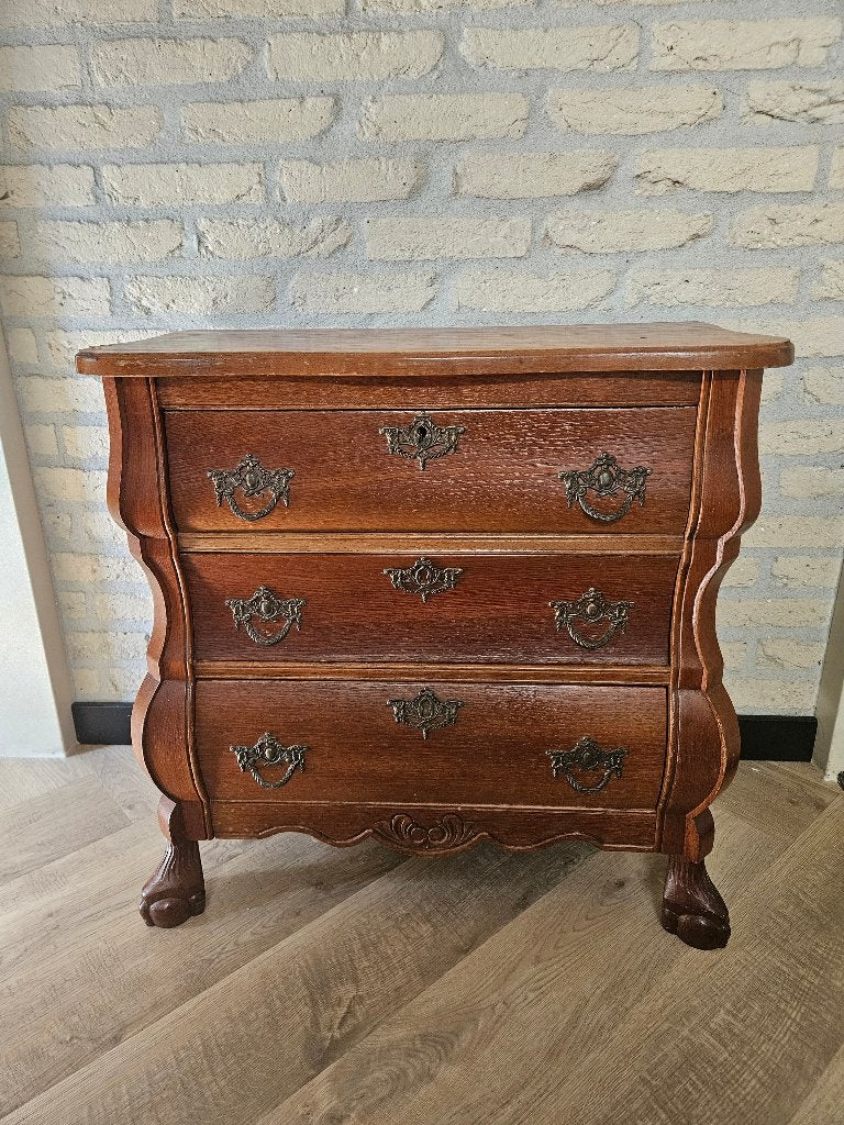 Compact eiken buikkastje / Bombé ladekast (65 cm breed), Huis en Inrichting, Kasten | Ladekasten, Ophalen, Gebruikt, 50 tot 100 cm