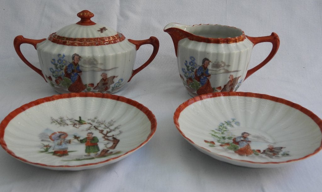 4 Vintage Porseleinen Japan Geisha Meisje melkkan suikerpot, Ophalen of Verzenden