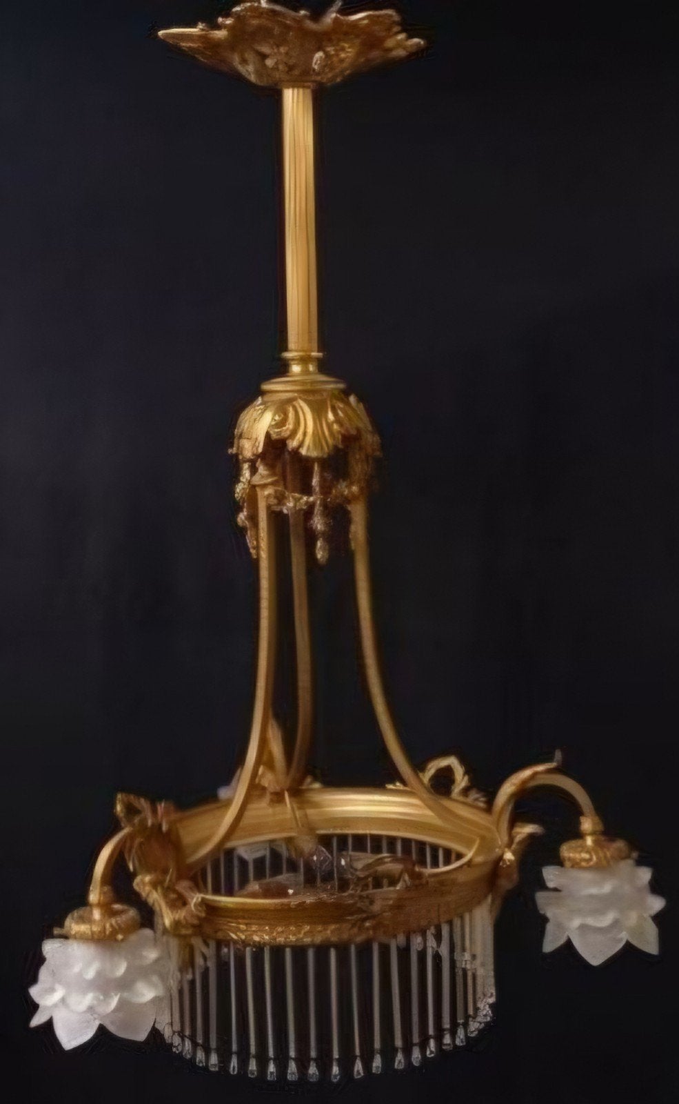 Antieke 3-lamps Koperen Hanglamp, Ophalen, Koper of Brons