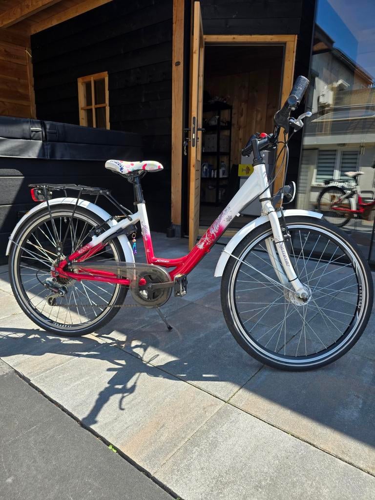 Meisjesfiets 24 inch - Wit/Roze - Gebruikt, Gebruikt, Velgrem, Versnellingen, Minder dan 47 cm