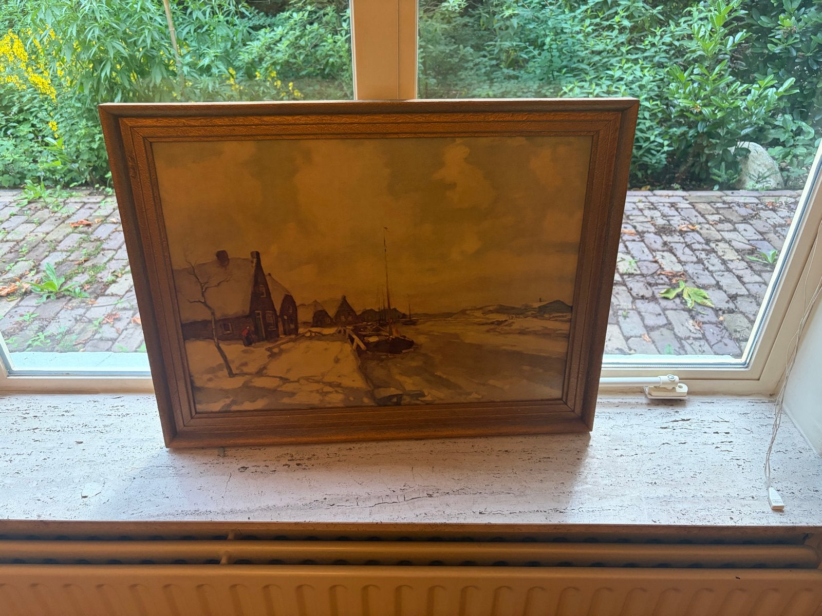 Winterlandschap Prent in Lijst vintage retro, Antiek en Kunst, Kunst | Tekeningen en Foto's, Ophalen, Print, Prent, Ingelijst