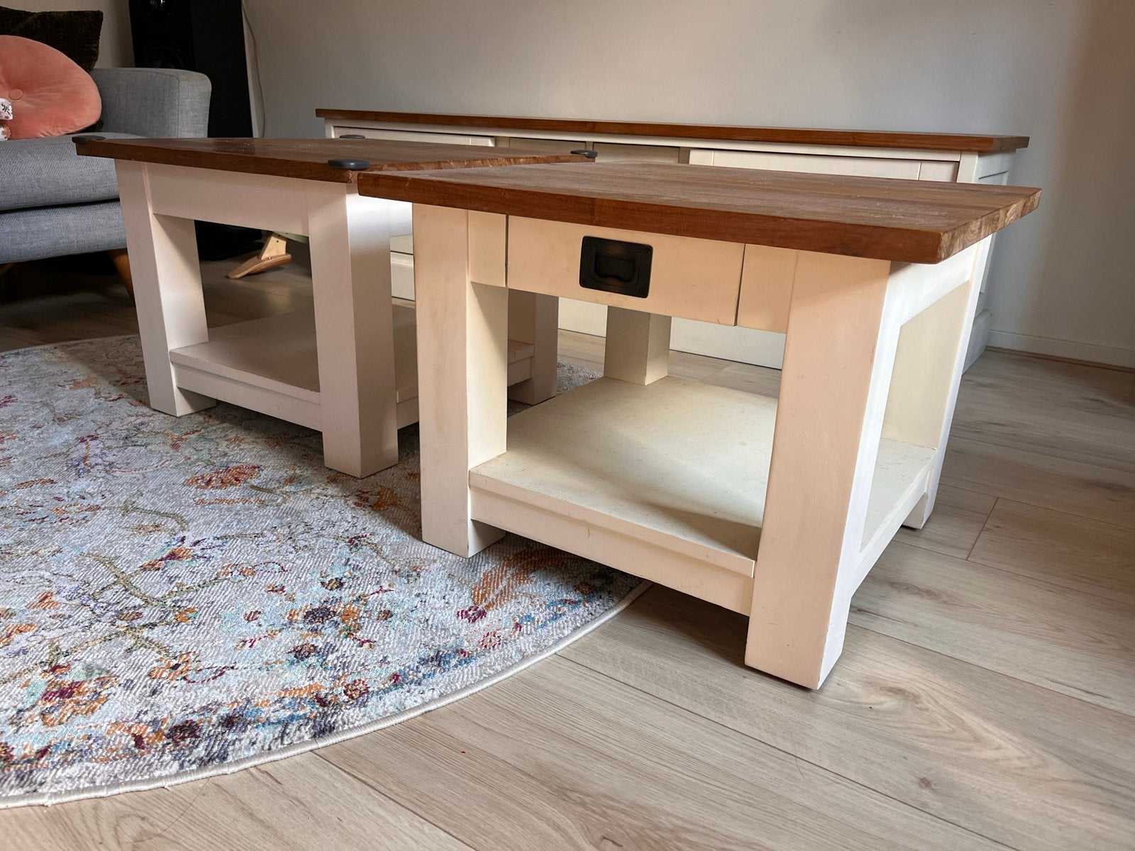 Set van 2 vierkante bijzettafels met lade, 46x60cm, Huis en Inrichting, Tafels | Salontafels, Gebruikt, Vierkant, Minder dan 50 cm