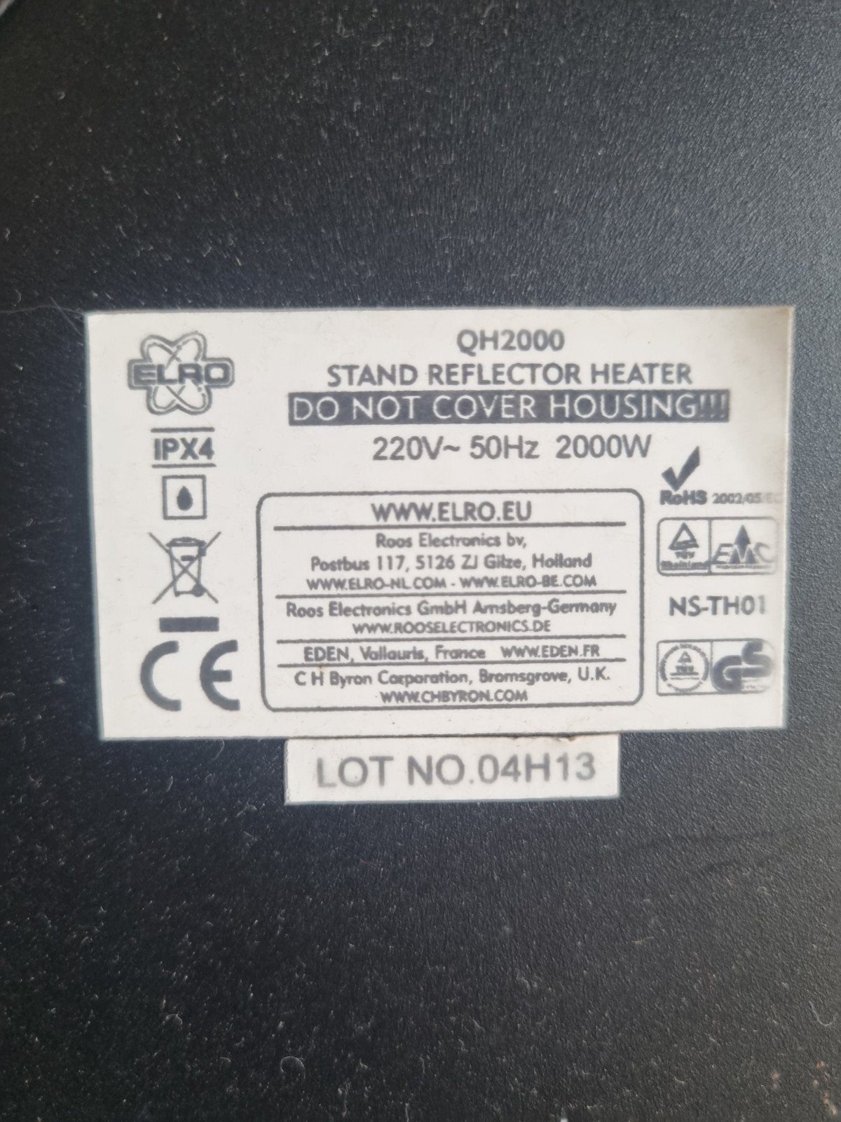 Terrasheater - Elro QH2000 Staande Reflector Heater, Gebruikt, Vloer, Waterbestendig, Ophalen