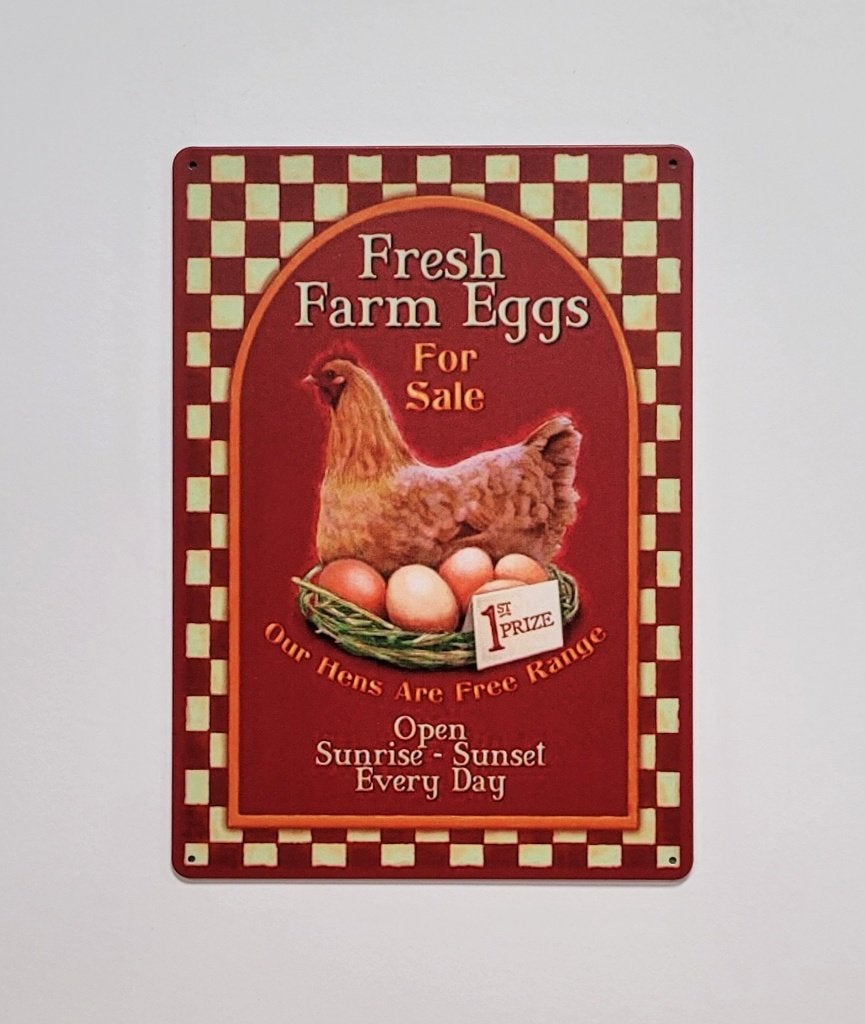 Fresh farm eggs kippen reclamebord van metaal wandbord deco, Info@deconoord.nl, Deco Noord, Nieuw, Ophalen of Verzenden