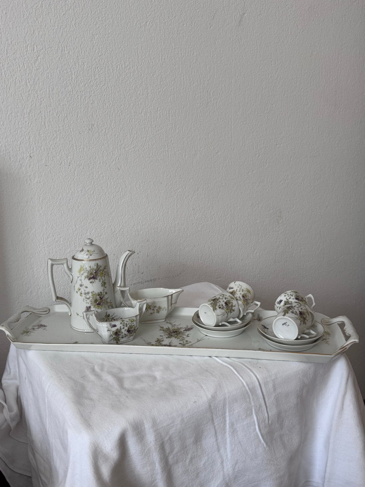Vintage porseleinen koffieservies met bloemmotief, Ophalen of Verzenden