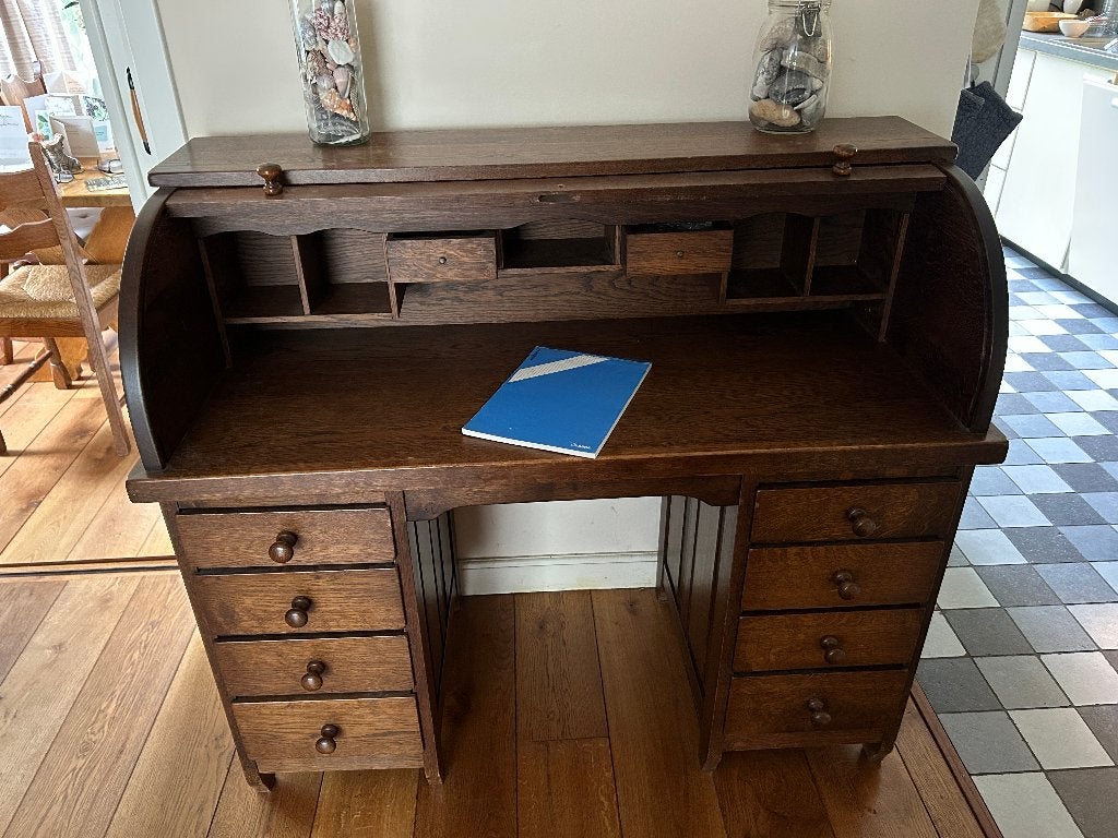 Secretaire eikenhout vintage rolluik, Ophalen, Gebruikt, Vintage