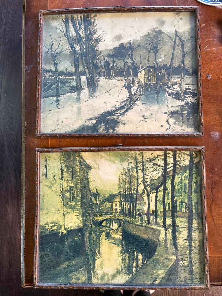 Set van 2 ingelijste vintage prenten - J. Dassen, Ophalen of Verzenden