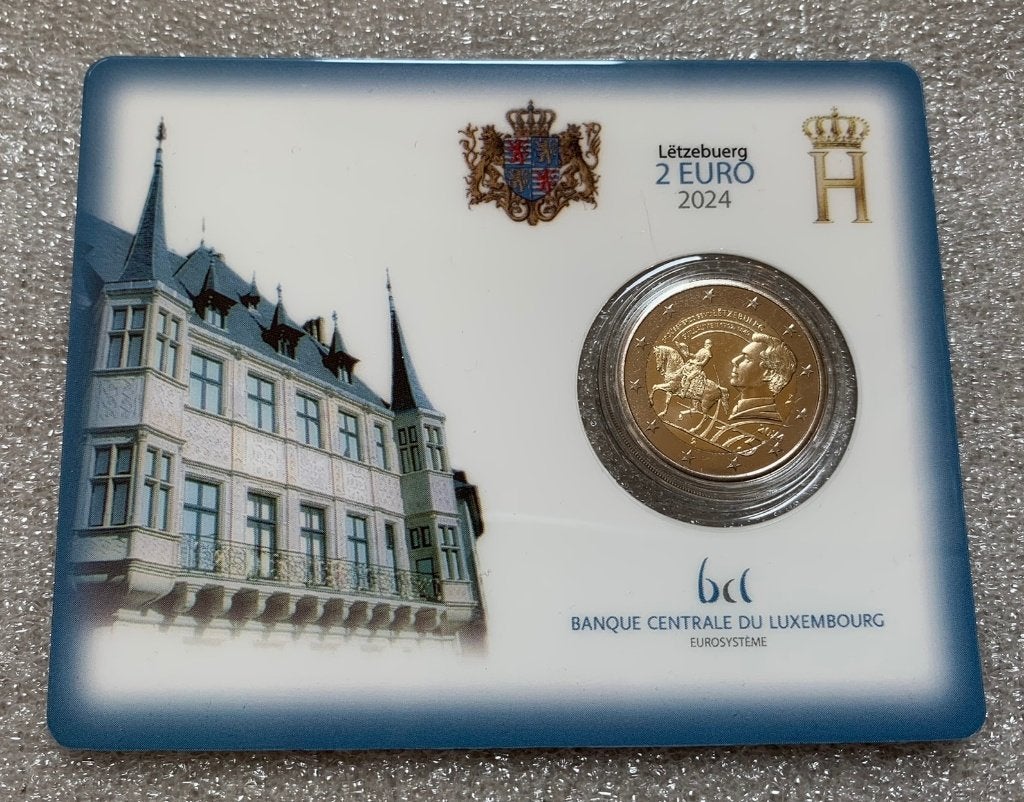 2 Euro Luxemburg 2024 BU coincard (Willem II) met muntteken, Postzegels en Munten, Munten | Europa | Euromunten, Verzenden, Luxemburg