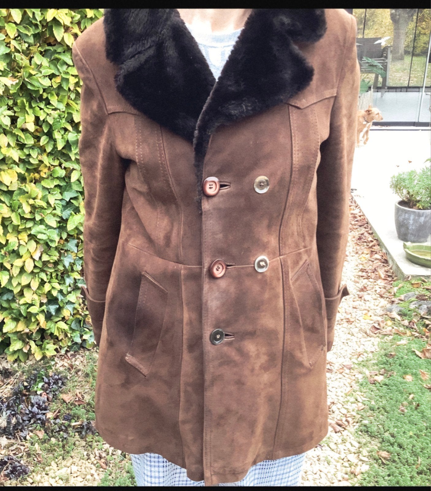 Vintage Kalitex suede Herenjas - Jaren '70 maat S, Bruin, Gedragen, Maat 46 (S) of kleiner, Kalitex