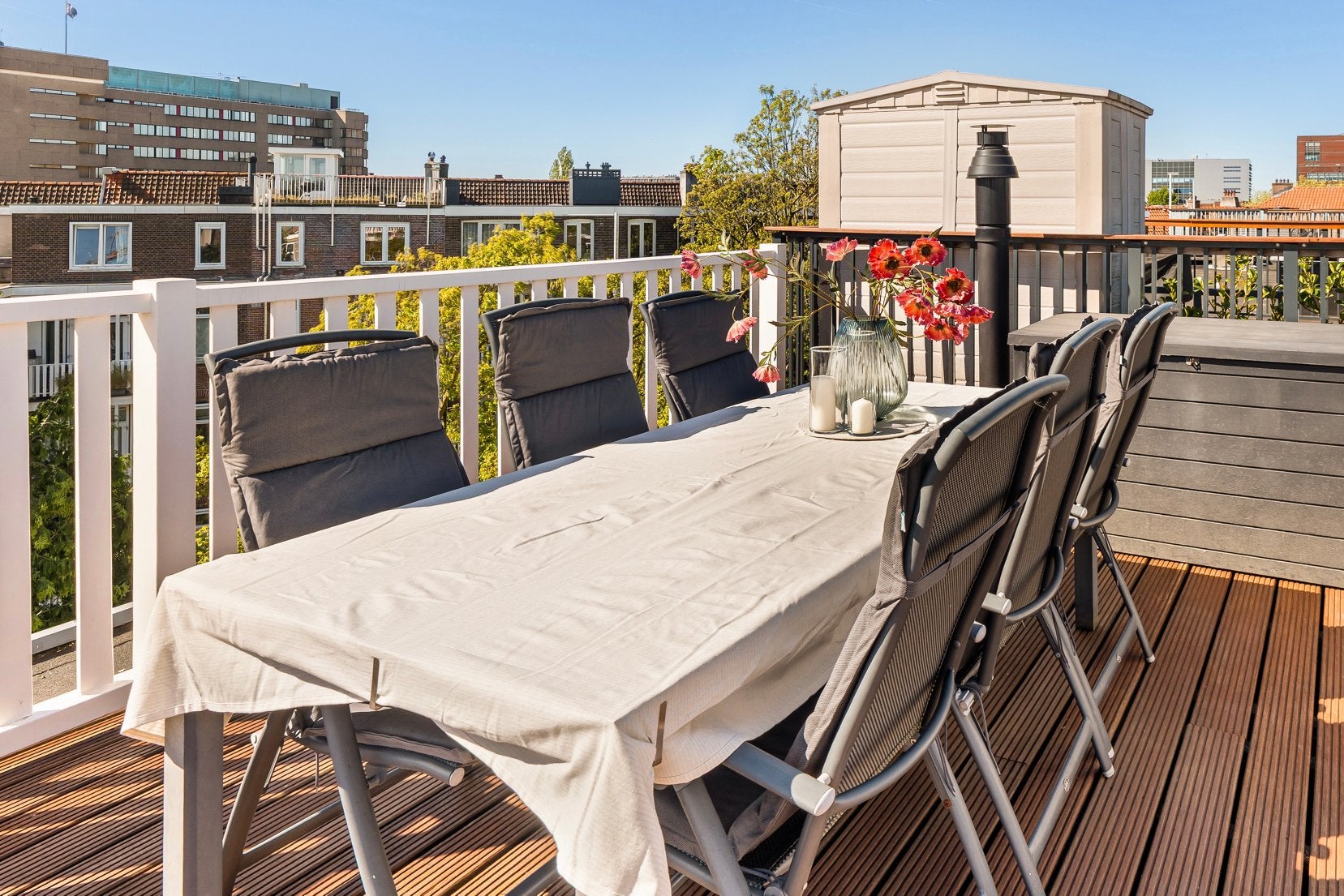 6 tuinstoelen met kussens en tafel in antraciet, Tuin en Terras, Ophalen, Gebruikt, Kunststof