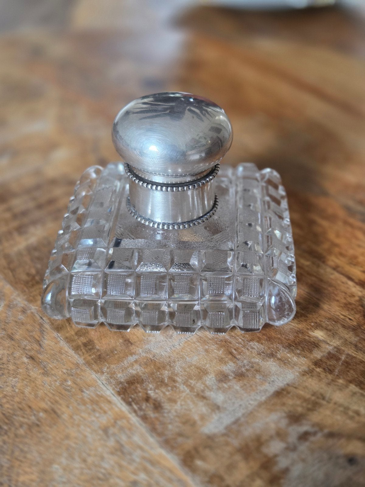 Antieke inktpot met zilveren deksel, Antiek en Kunst, Ophalen of Verzenden, Zilver