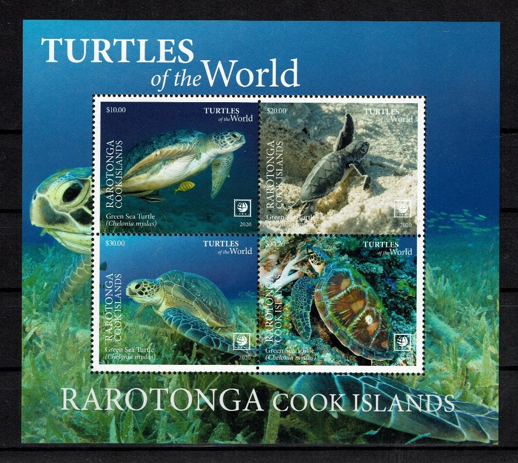 RAROTONGA 2020 PF BLOK SCHILDPADDEN TURTLES REPTIELEN 2, Ophalen of Verzenden, Postfris, Dier of Natuur