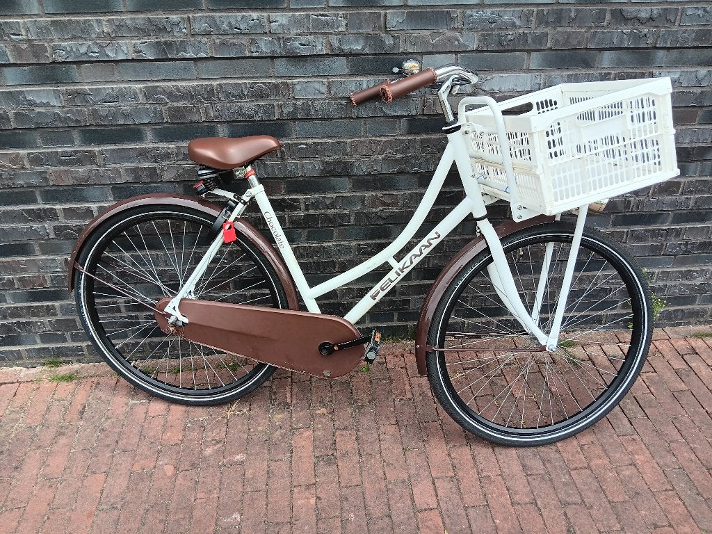 Fiets , Pelikaan, met bak voorop, Ophalen, Terugtraprem, Gebruikt, Staal
