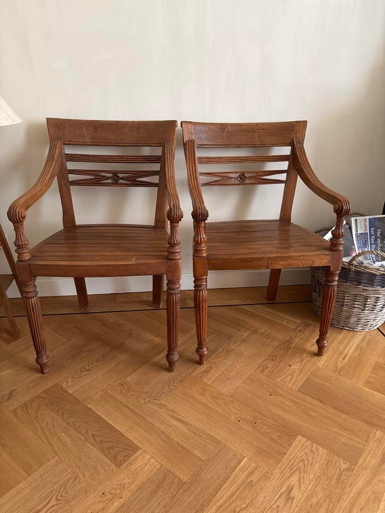 Twee houten stoelen uit Bali, Huis en Inrichting, Ophalen, Gebruikt, Twee, Bruin