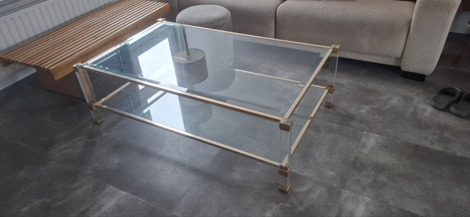 Glazen salontafel Pierre Vandel Paris 128x77.5x40, Gebruikt, 100 tot 150 cm, Glas, Modern, Hollywood Regency