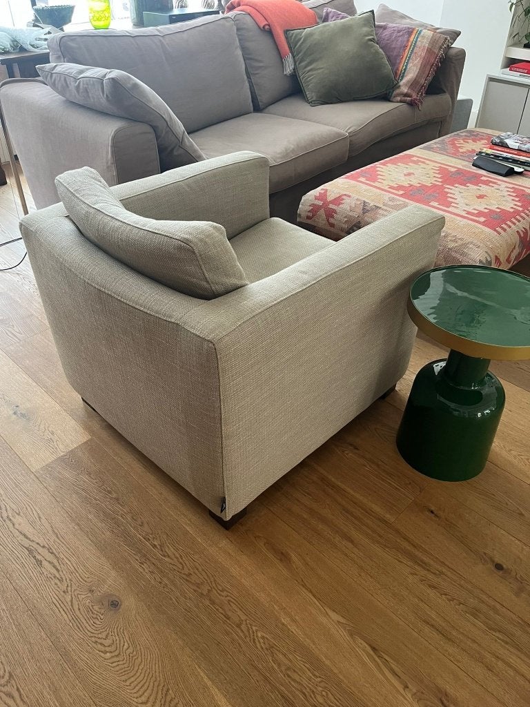 set van 2 lichtgrijze fauteuils, Huis en Inrichting, Fauteuils, Ophalen, 75 tot 100 cm, Zo goed als nieuw, Stof