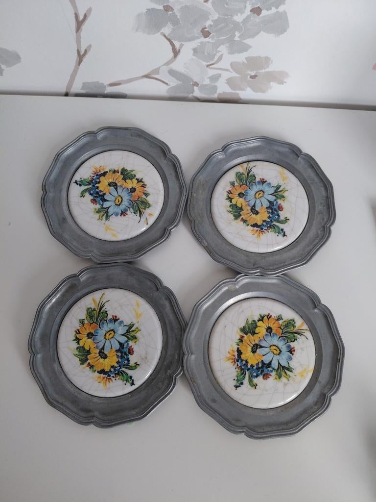 Onderzetters van tin en porselein, Antiek en Kunst, Ophalen of Verzenden
