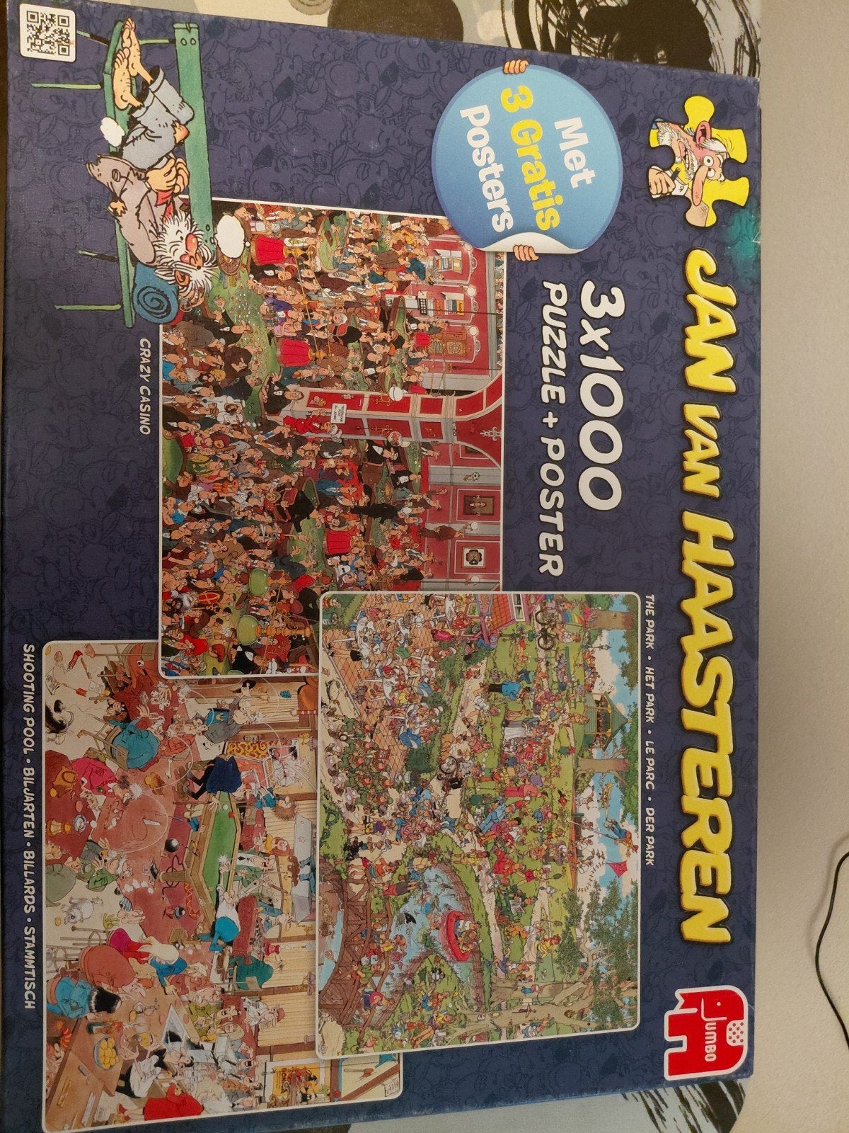 3 puzzels in 1 doos 1000 stukjes jan van haasteren, Hobby en Vrije tijd, Denksport en Puzzels, Ophalen of Verzenden, 500 t/m 1500 stukjes