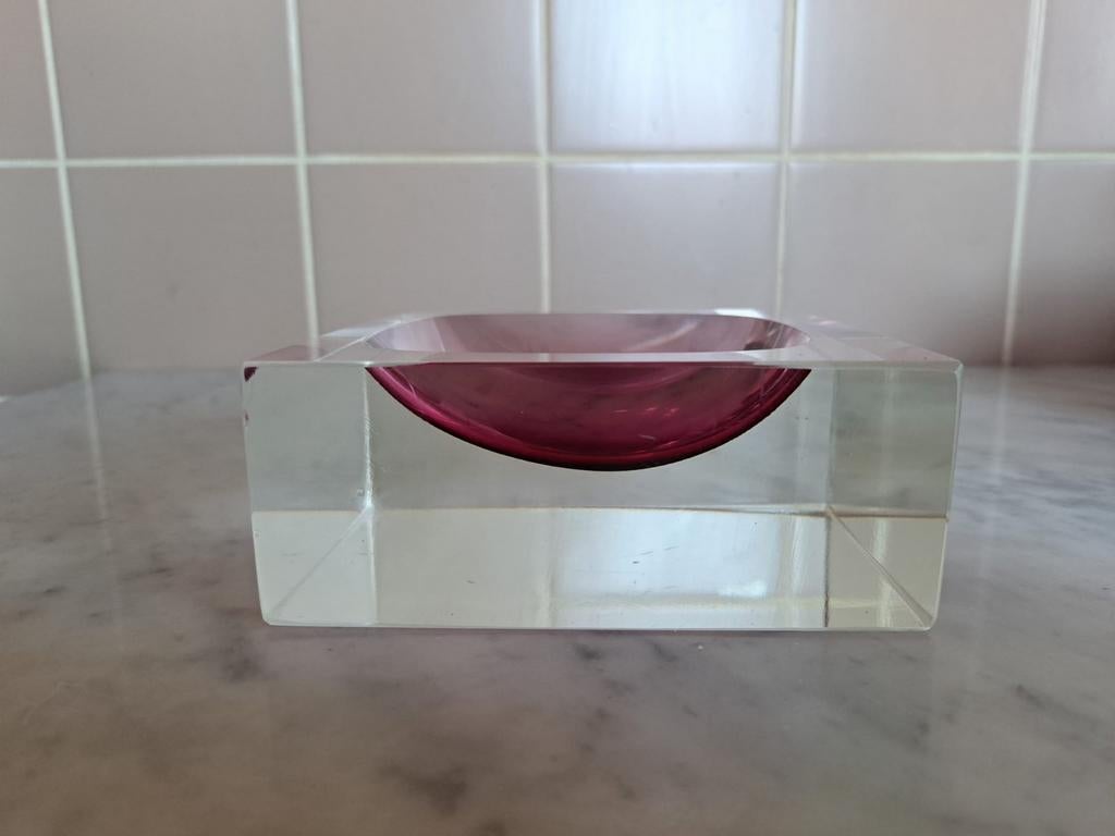 Glazen Murano Seguso Flavio Poli schaaltje roze/transparant, Antiek en Kunst, Ophalen of Verzenden
