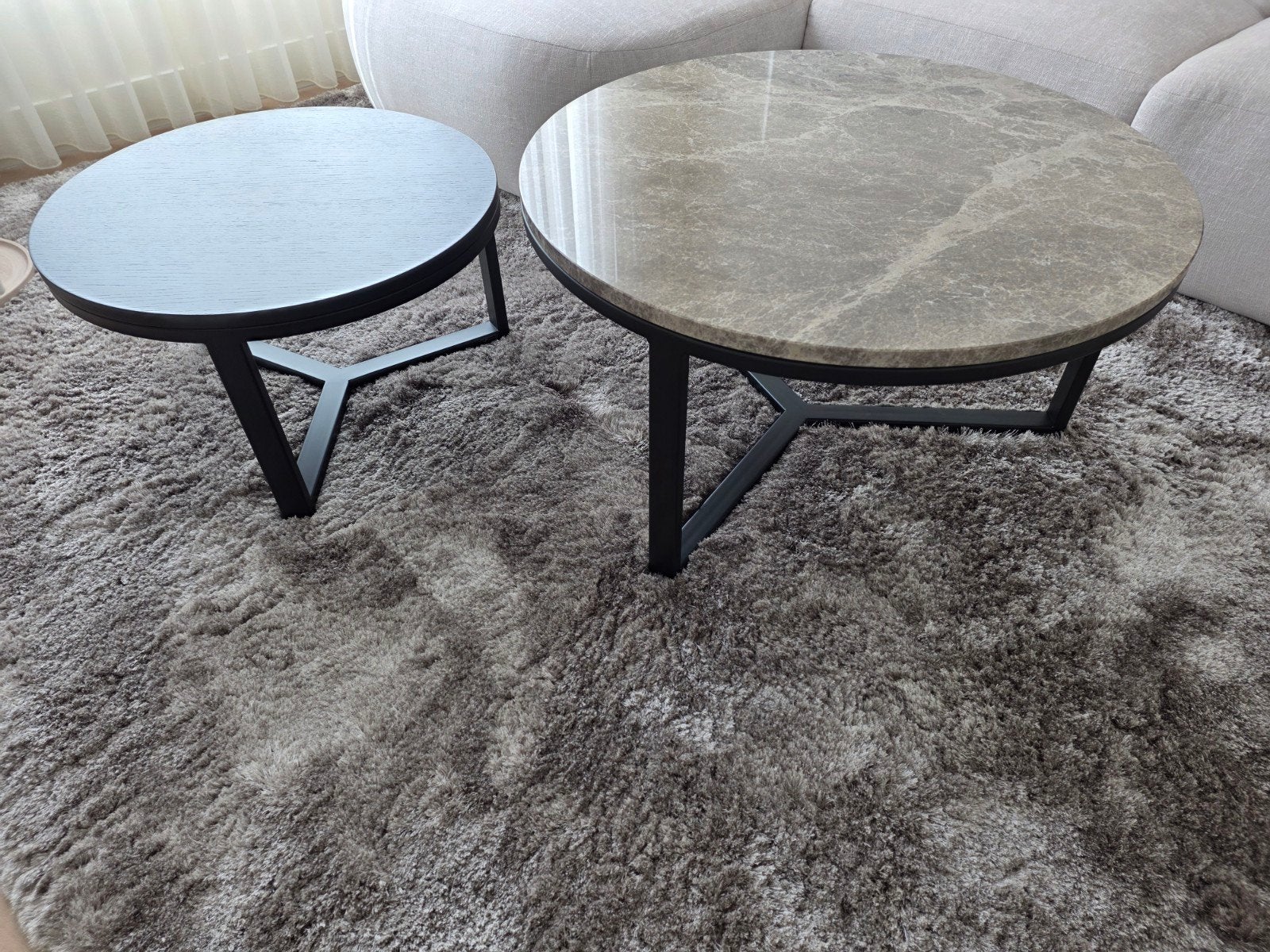 Salontafel set Kiki Marmer Taupe & Zwart Eiken, Ophalen, 50 tot 100 cm, Rond, 50 tot 100 cm