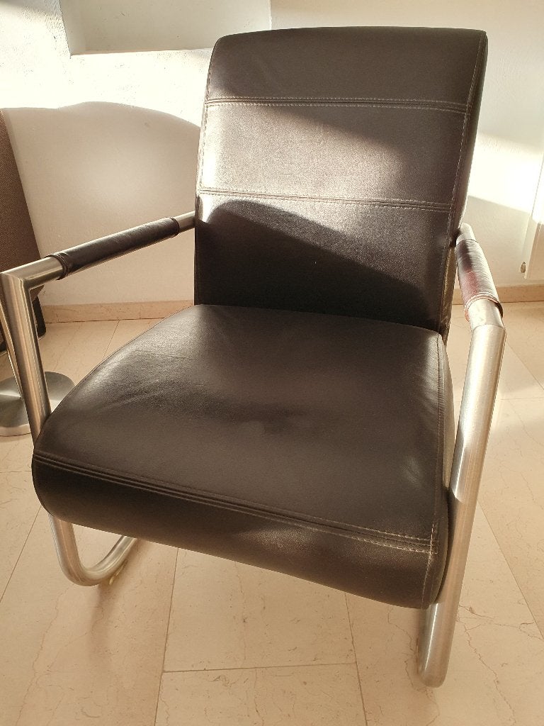 Twee leren stoelen, Huis en Inrichting, Stoelen, Ophalen, Gebruikt, Twee, Bruin