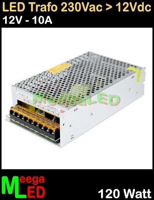 LED Trafo Voeding Adapter Driver - 230V > 12V - 10A = 120W, Metaal, Overige merken, Nieuw, Overige fittingen