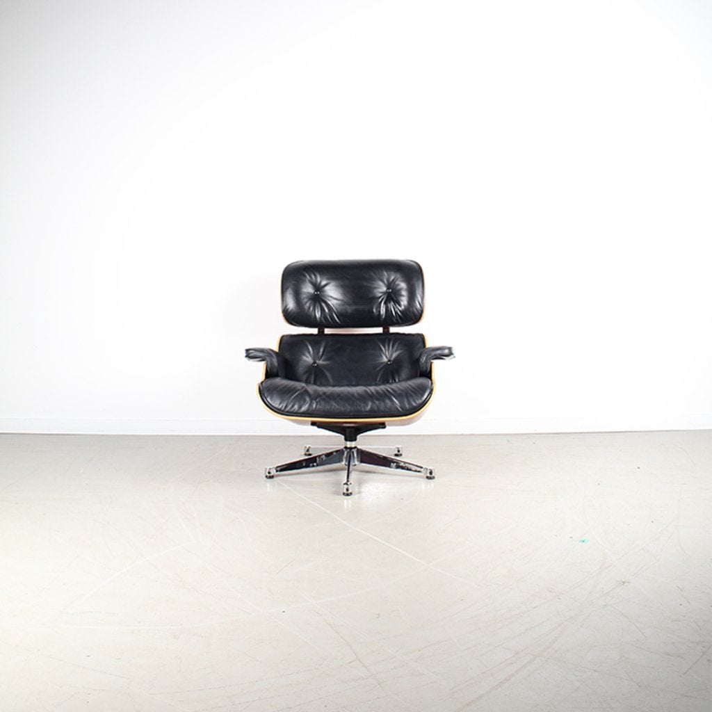1x Vitra Eames Lounge Chair Zwart Leer, Kersenhout – Chroom, Niet ingevuld, Gebruikt, Niet ingevuld, 75 tot 100 cm