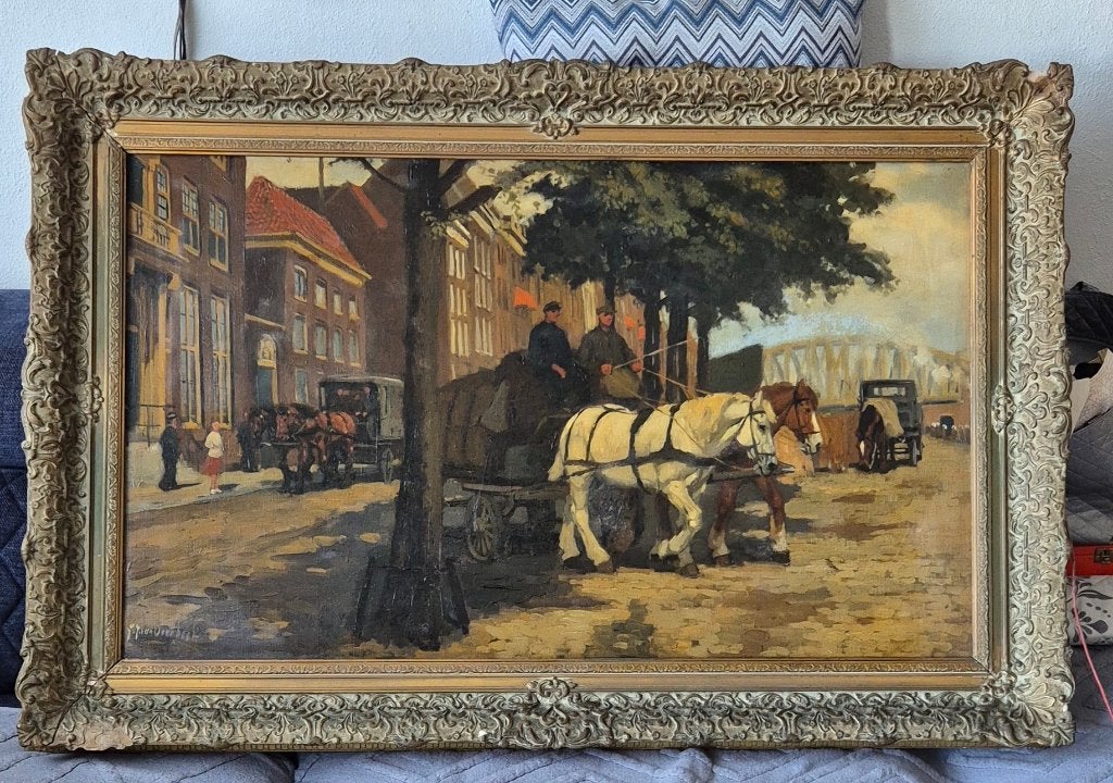 Gijsbertus Johannes van Overbeek (1882 -1947) stadsgezicht., Doek, Ophalen of Verzenden, Gesigneerd, Olieverf