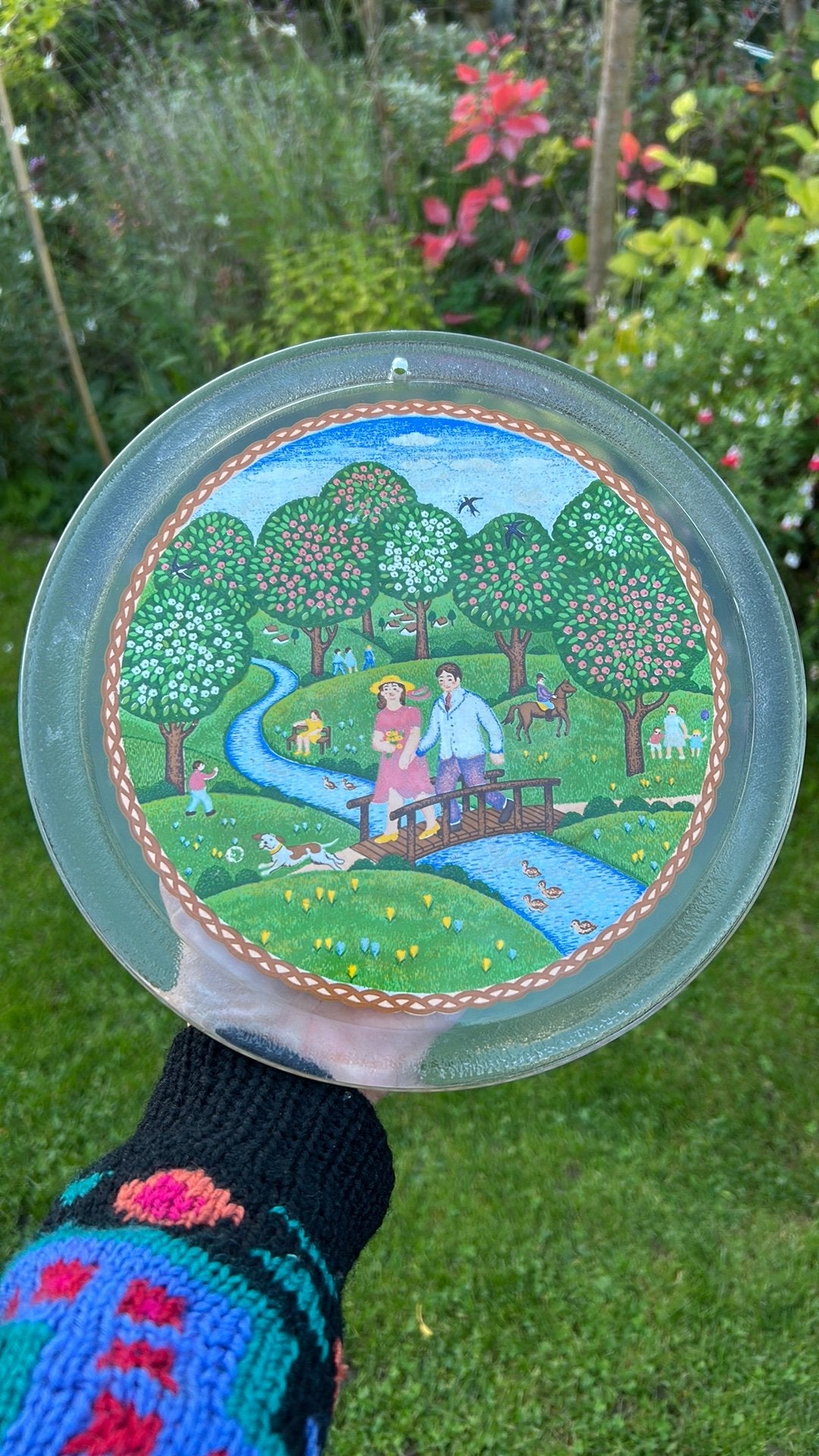 Vintage glazen raamhanger wandhanger in naïeve stijl, Ophalen of Verzenden