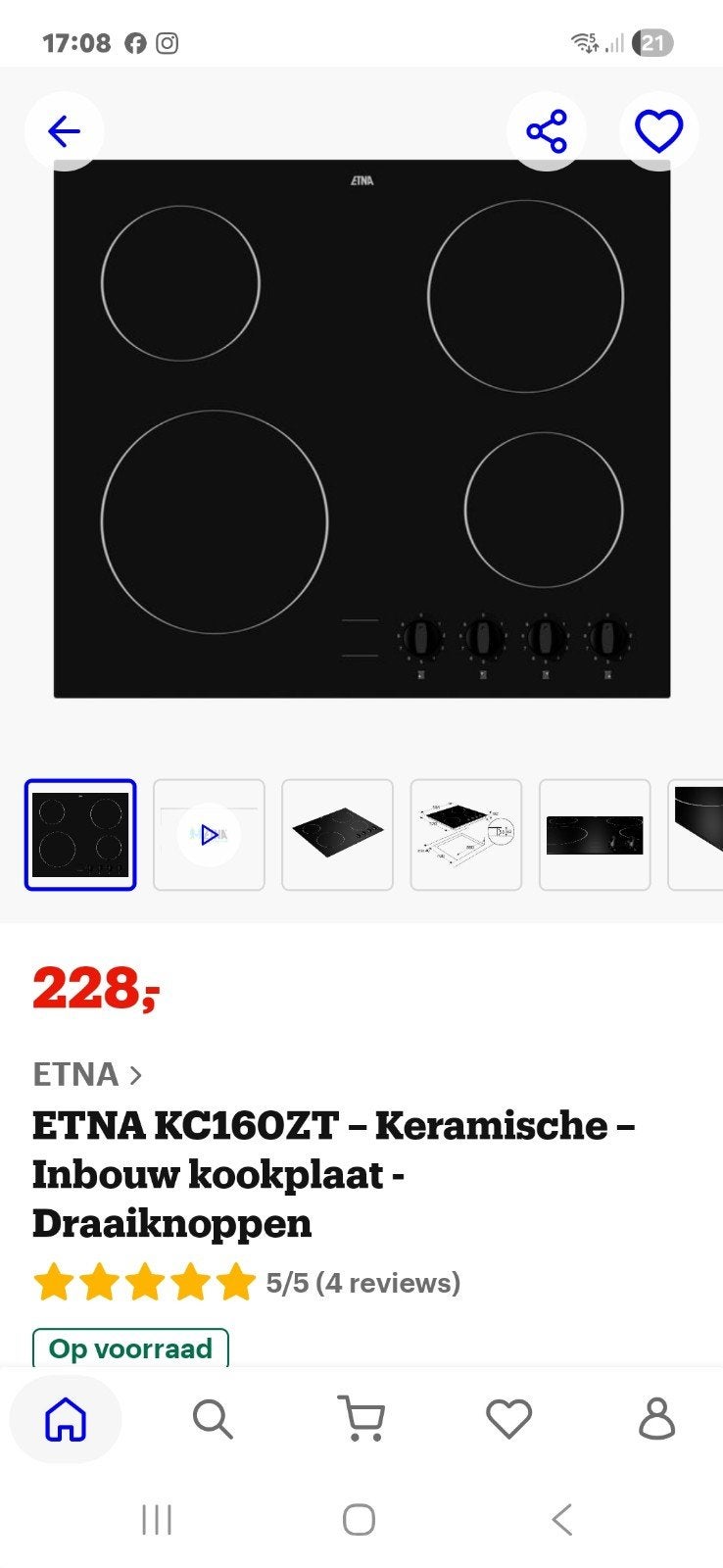 nieuw in doos ETNA KC160ZT Keramische Inbouw Kookplaat met D, Ophalen, Keramisch, Nieuw, 4 kookzones