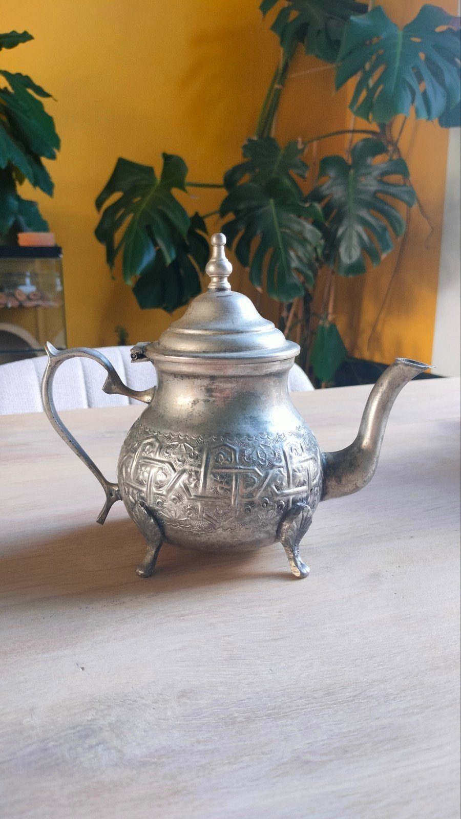 Antieke theekan uit Marokko, versierd, verzilverd, Ophalen of Verzenden