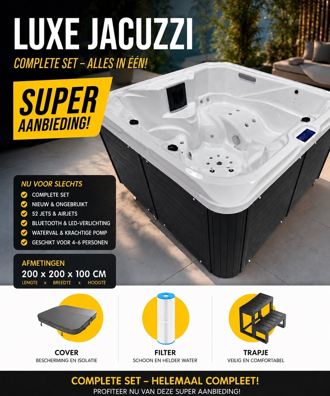 NIEUW! Luxe Jacuzzi 52 Jets – Pro-Spa H-4 – €3.500, Ophalen, Nieuw, Trap, Vast