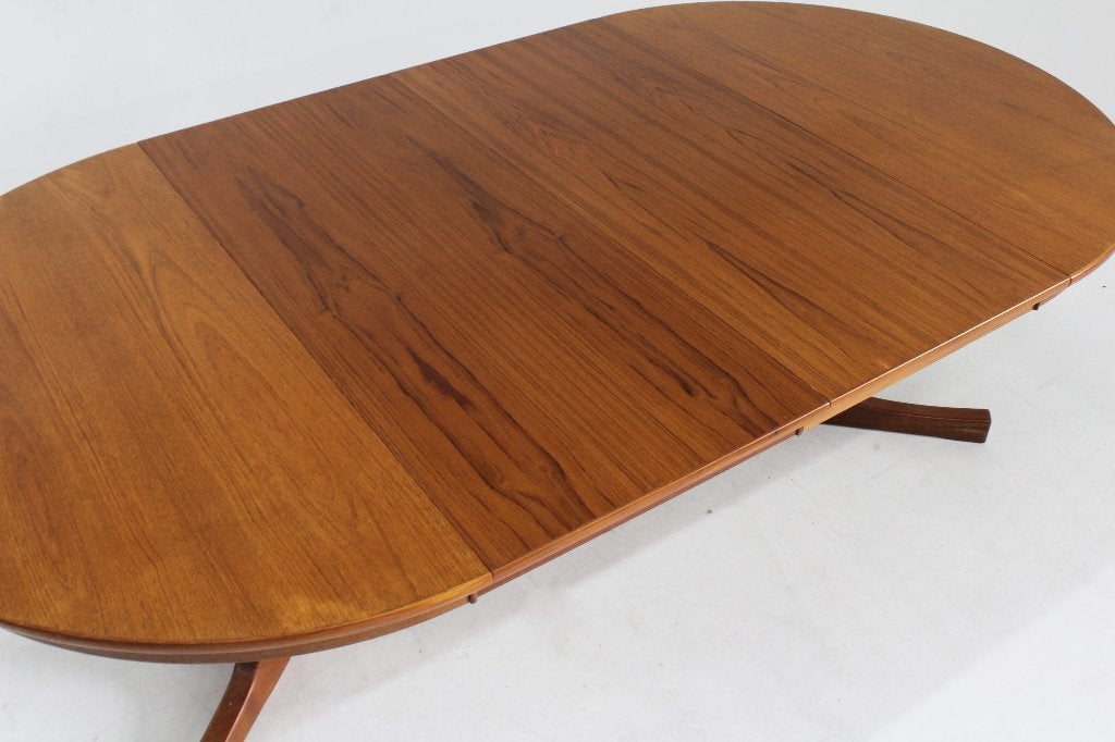 Vintage Deense ronde uitschuifbare eettafel tafel, Huis en Inrichting, Tafels | Eettafels, Design, 200 cm of meer, Zo goed als nieuw