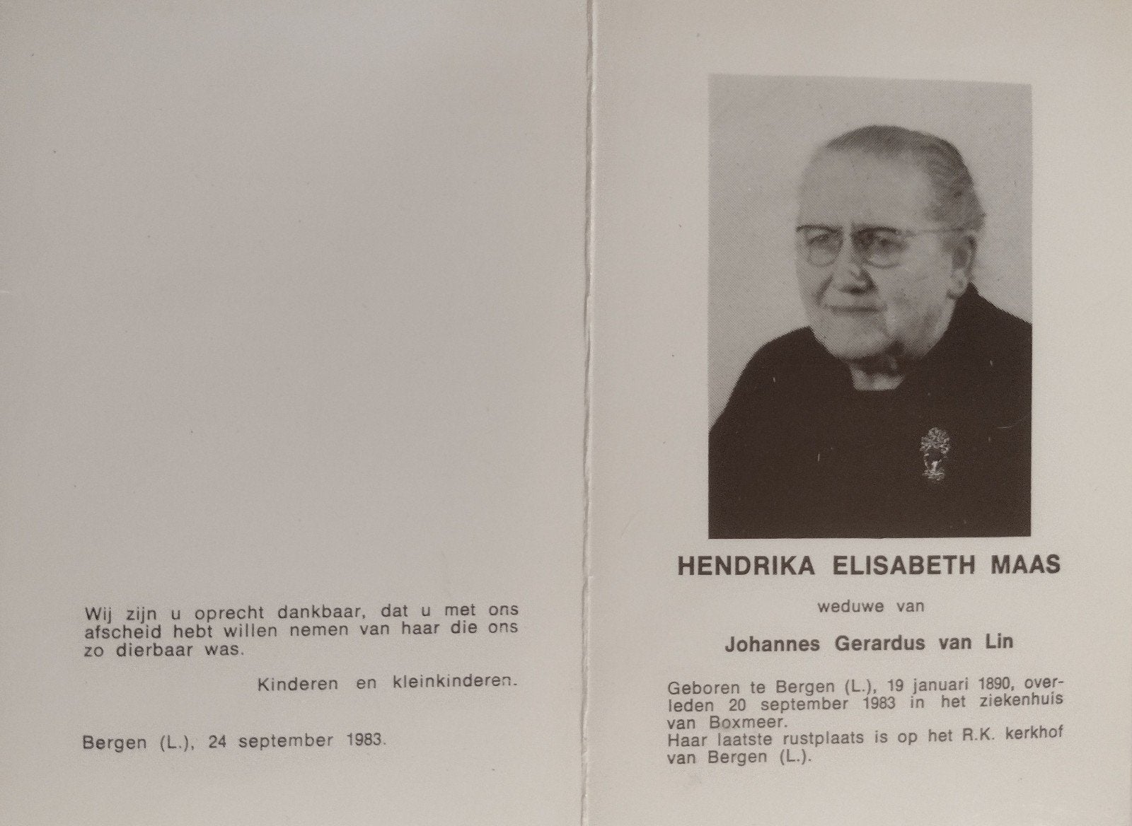 Hendrika Elisabeth maas-bergen-boxmeer 1983, Ophalen of Verzenden