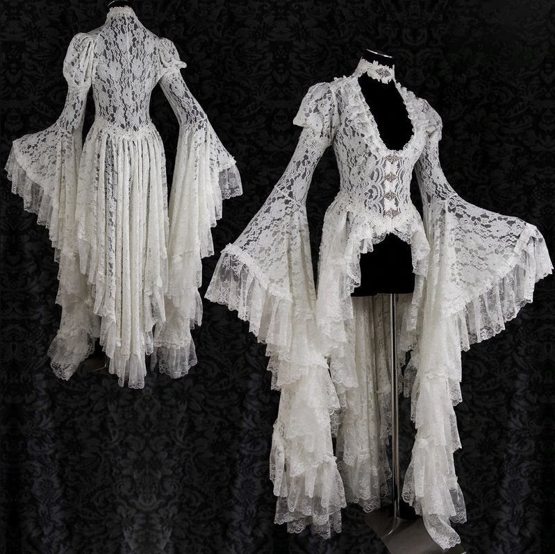 Witte middeleeuws jurk (victoriaanse gothic kanten baljurk), Verzenden, Nieuw, Pak of Jurk