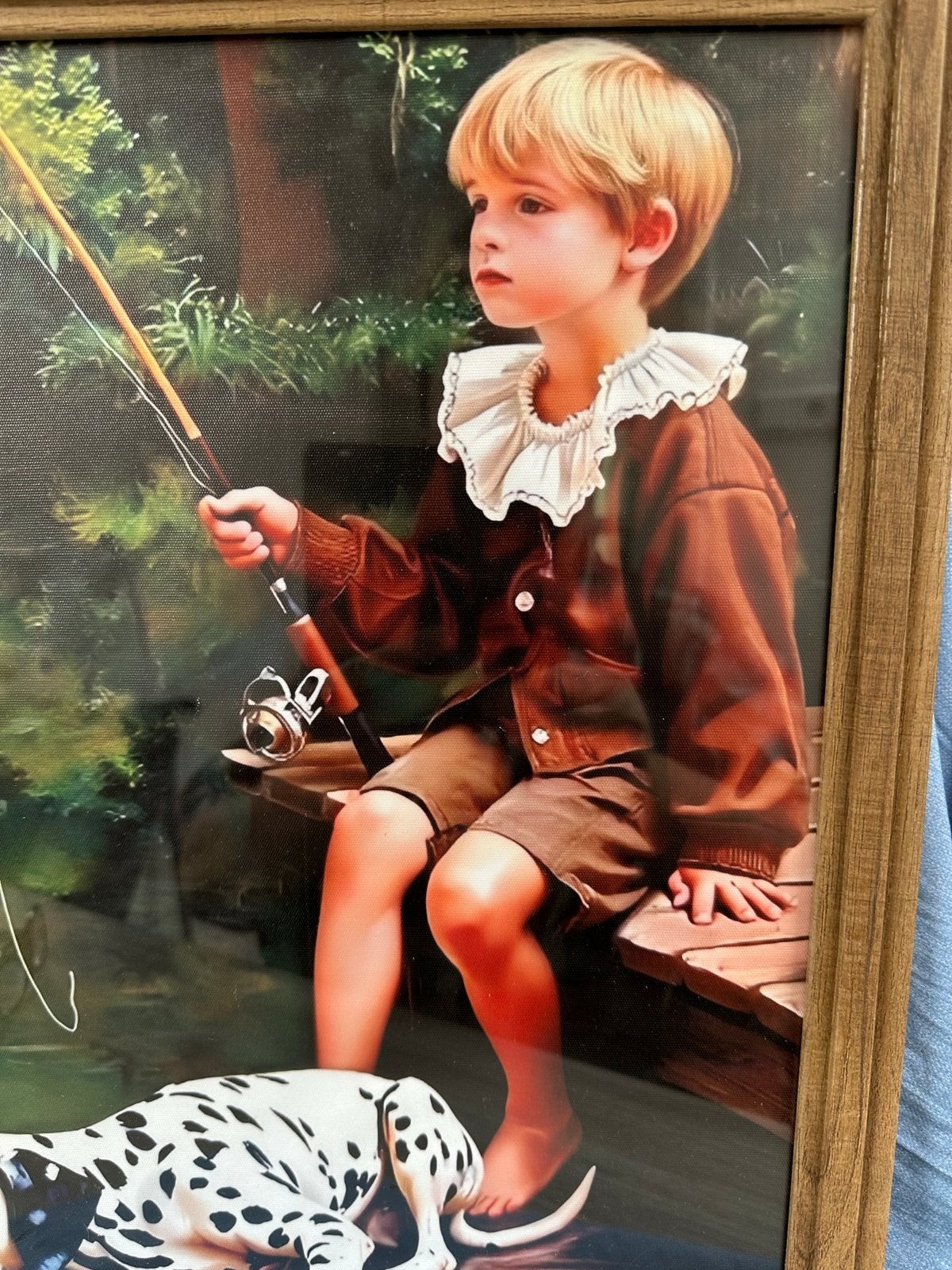 Glcle'e schilderij: Vissend jongetje met hond, Antiek en Kunst, Kunst | Schilderijen | Klassiek, Doek, Portret of Personen, Overige technieken