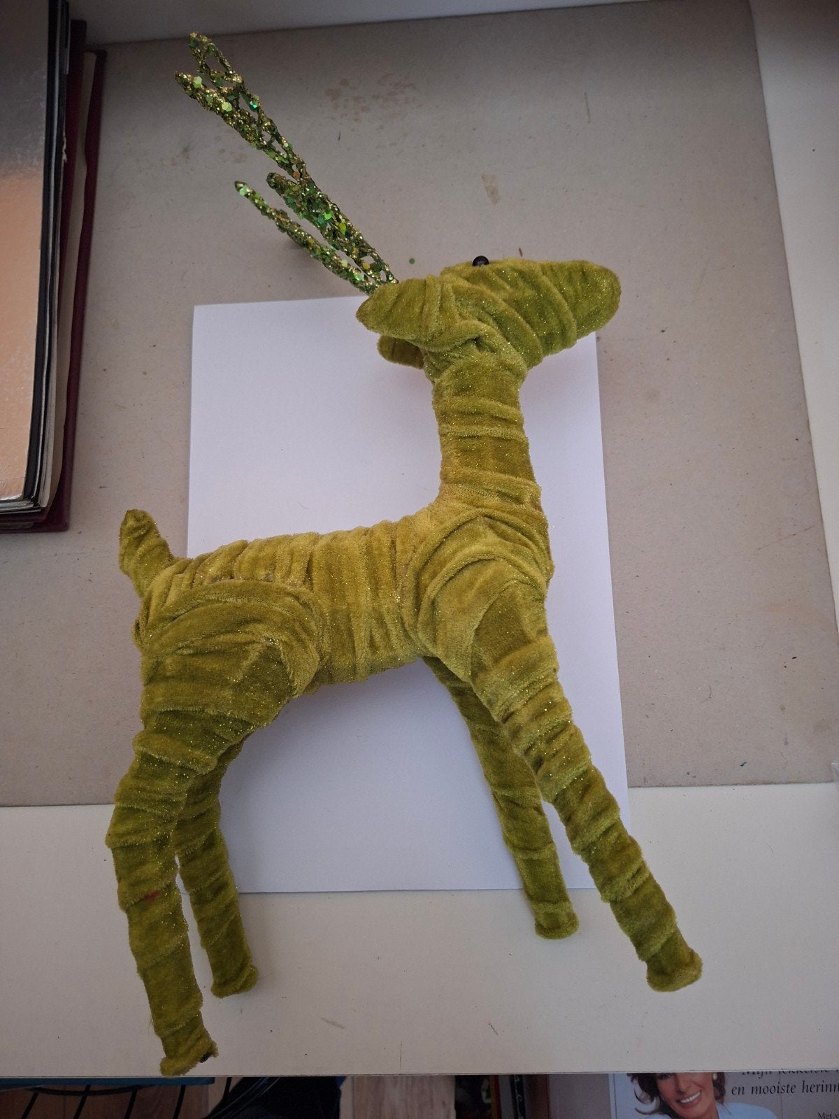 fluwelen lime groen kerst hert decoratie kerst, Diversen, Verzenden, Zo goed als nieuw