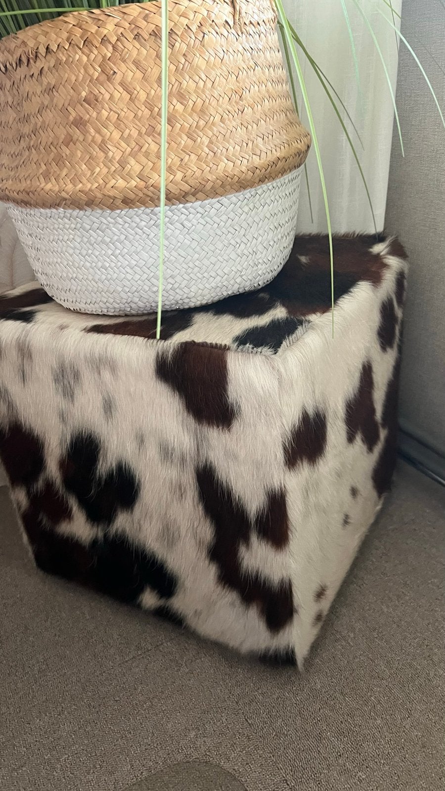 Poef - koeienhuid, Ophalen, Minder dan 50 cm, Vierkant, Leer