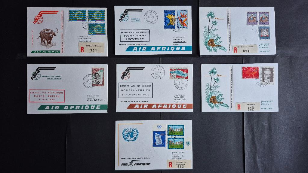 7 luchtpost enveloppen van Air Afrique jaren 60/70 (L84), Postzegels en Munten, Brieven en Enveloppen | Buitenland, Ophalen of Verzenden