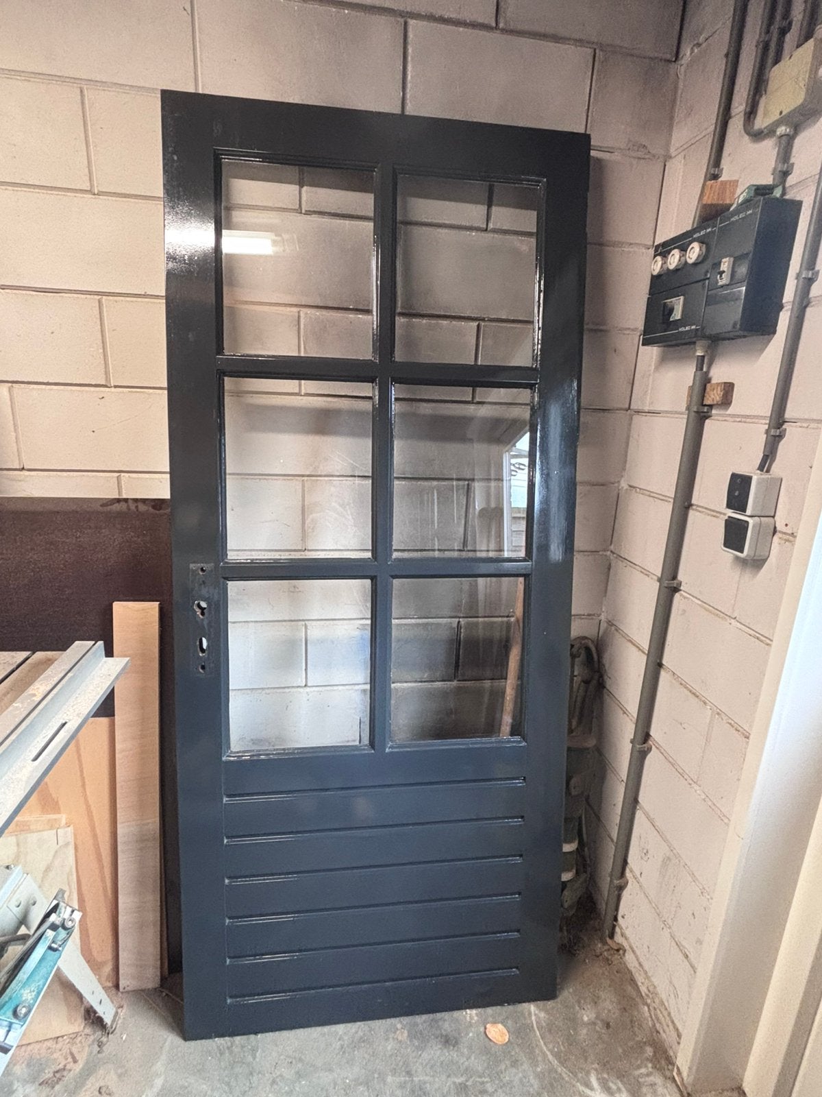 Hardhouten buitendeur, Ophalen, Gebruikt, 200 tot 215 cm, Glas