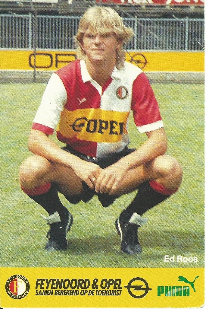 1985-1986 fotokaart Opel Ed Roos - Feyenoord, Verzamelen, Verzenden, Zo goed als nieuw, Feyenoord, Spelerskaart